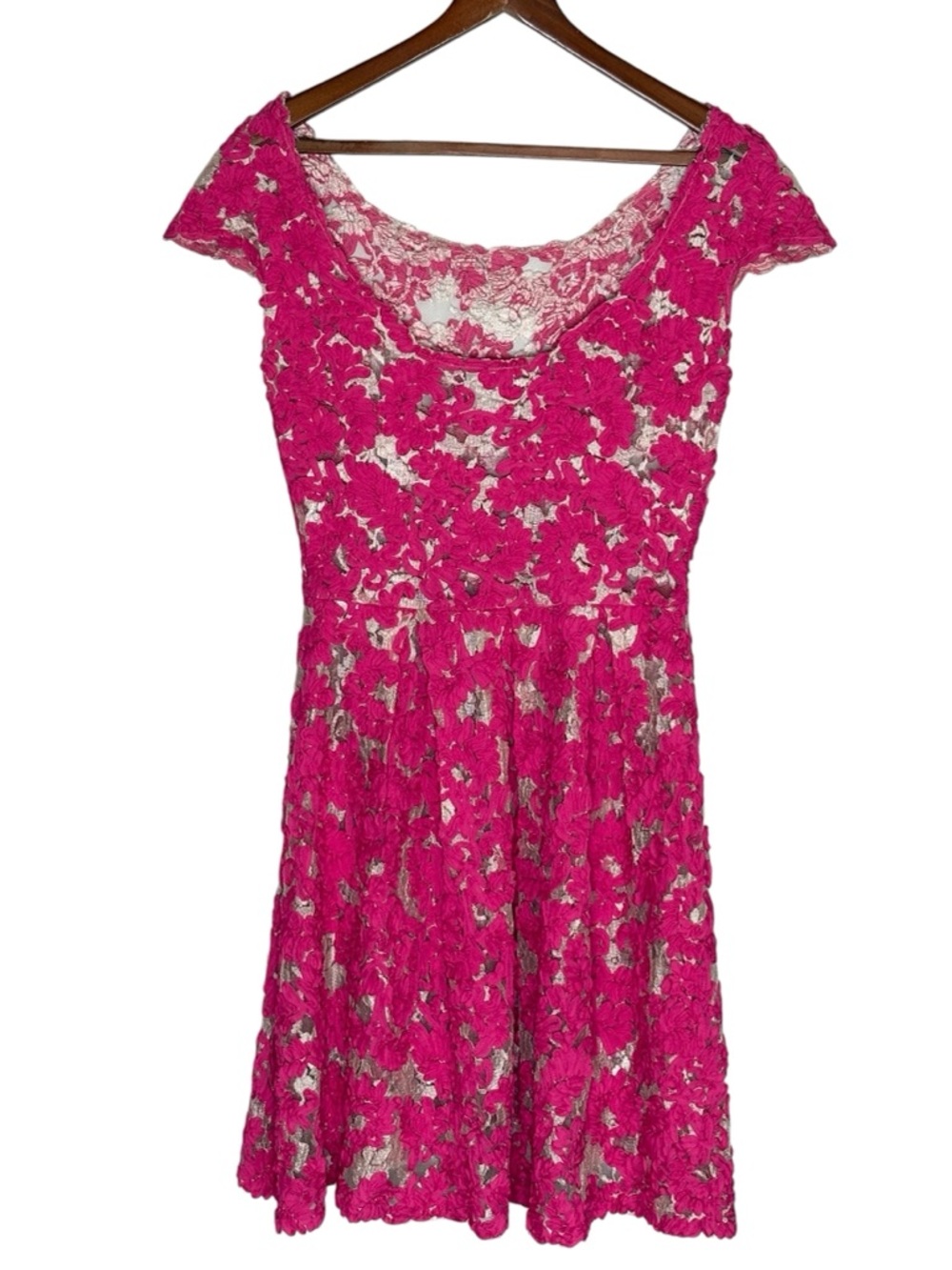 Anthropologie Yoana Baraschi Pink Floral Lace Fit & Flare Dress • Size 6 • READ - Picture 7 of 13